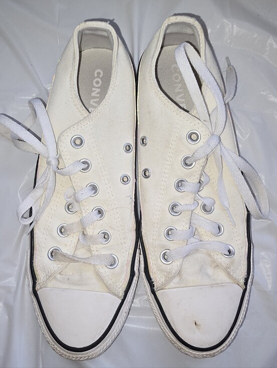 Converse Shoes - Cream Low Top Converse with Iridescent Stripe